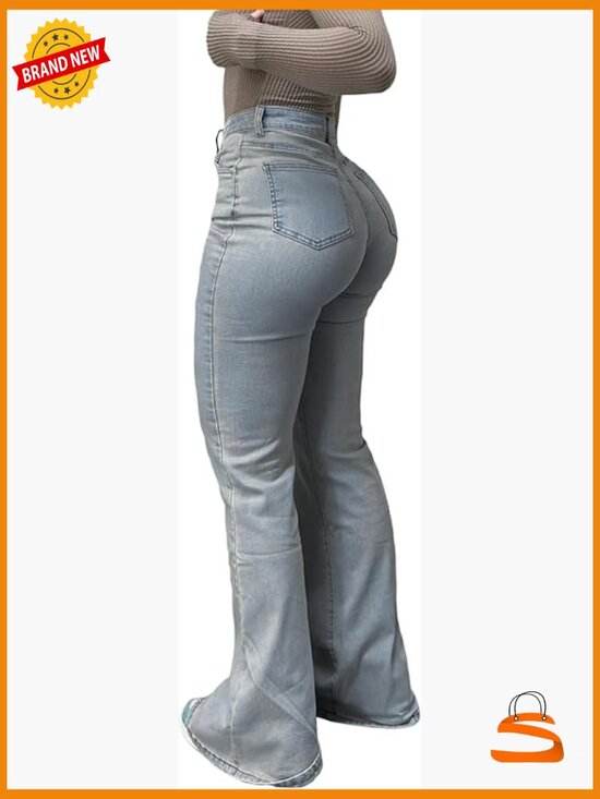 Denim - High Waisted Flare Bell Bottom Jeans Stretchy Y2K Streetwear Denim